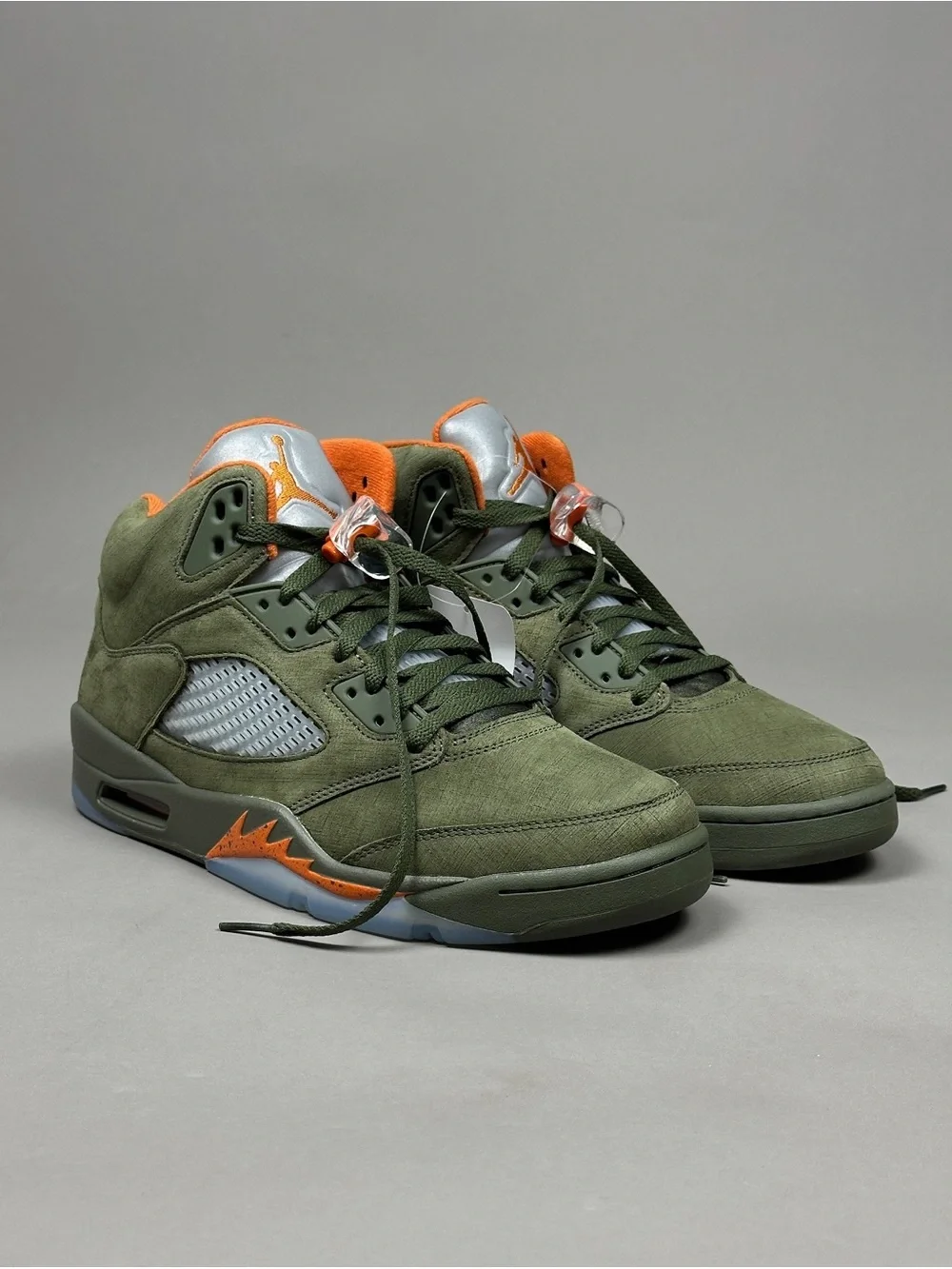Jordan 5 Olive Green Suede High-Top Men's Sneakers with Orange Accents